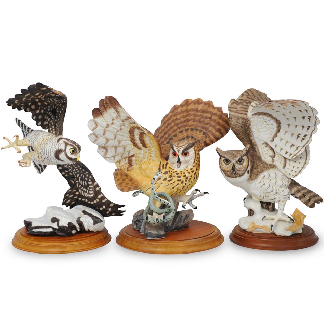 (3 Pc) Collection of Franklin Mint Owl Figurines (1 of 7)