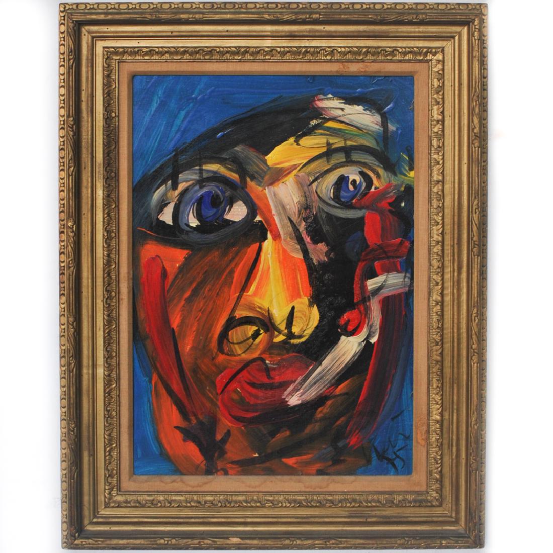 Peter Keil (German, b. 1942) Oil on Canvas: DESCRIPTION: An oil on canvas painting by German artist Peter Keil. Depicts a self portrait with cigarette in various colors. Signed and dated lower left, "P. Keil 75" , also signed, titled and dated