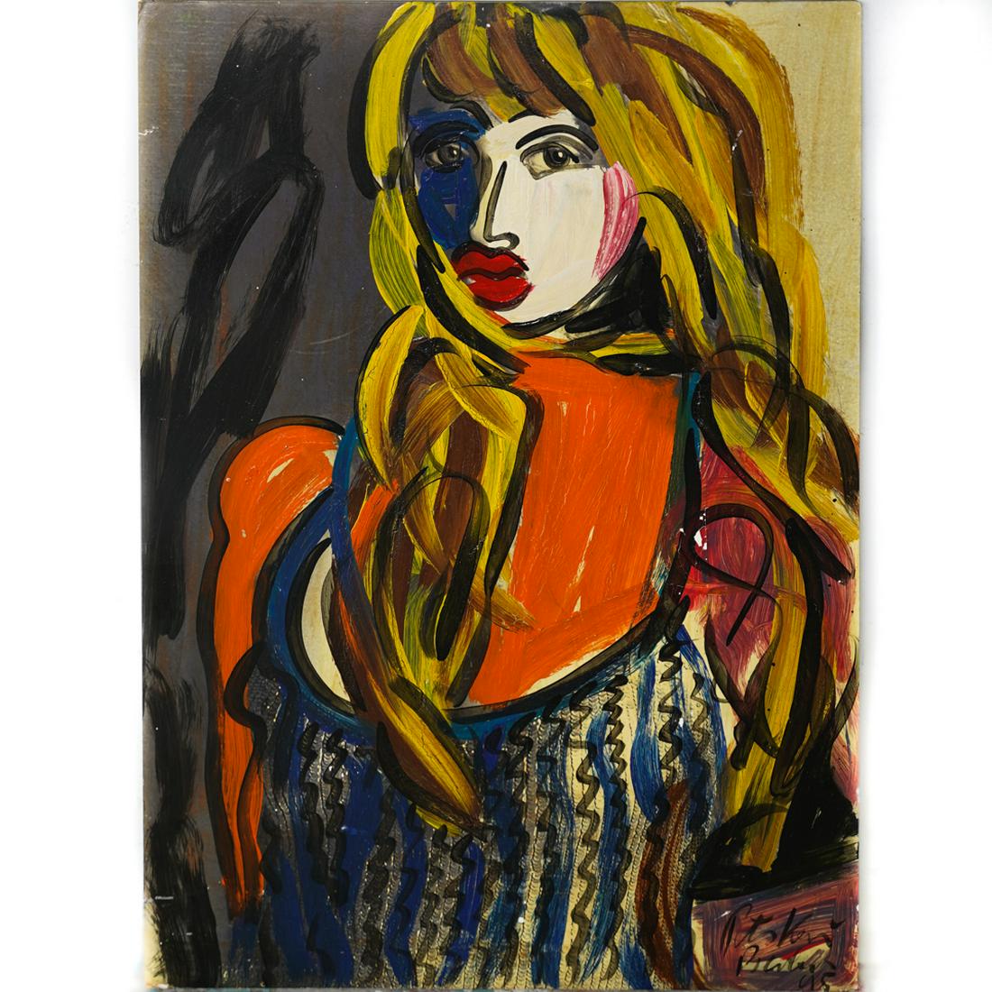 Peter Keil (German, b. 1942) Oil on Cardboard: DESCRIPTION: An oil on board composition by Peter Keil. Depicts a portrait of a young woman with blonde hair. Signed and dated lower right, "Peter Keil 95", also signed and titled on the reverse. Unfr