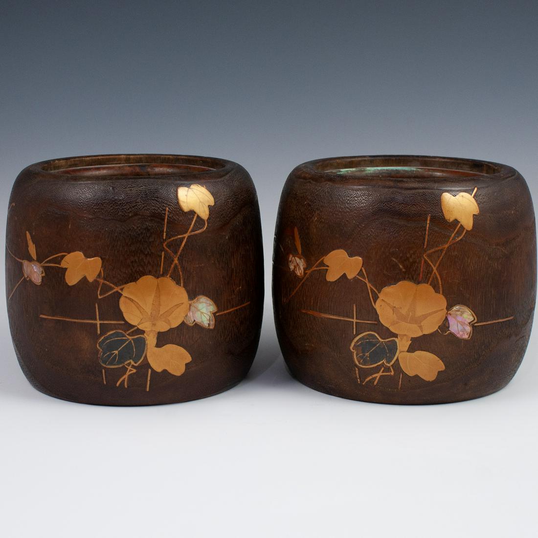 Antique Japanese Inlaid Wood Hibachis (1 of 4)