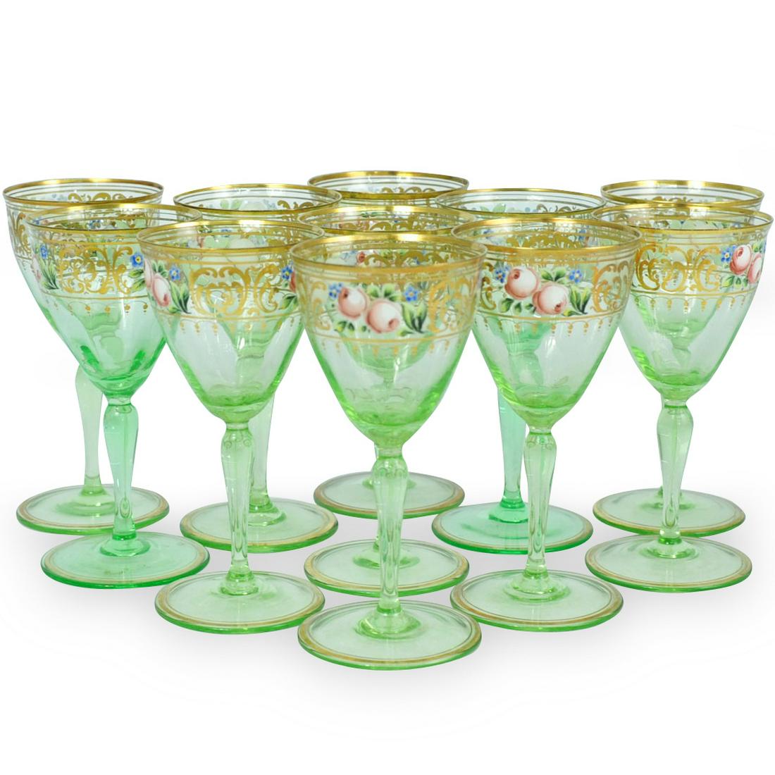 (11 Pc) Bohemian Green Stemware (1 of 4)