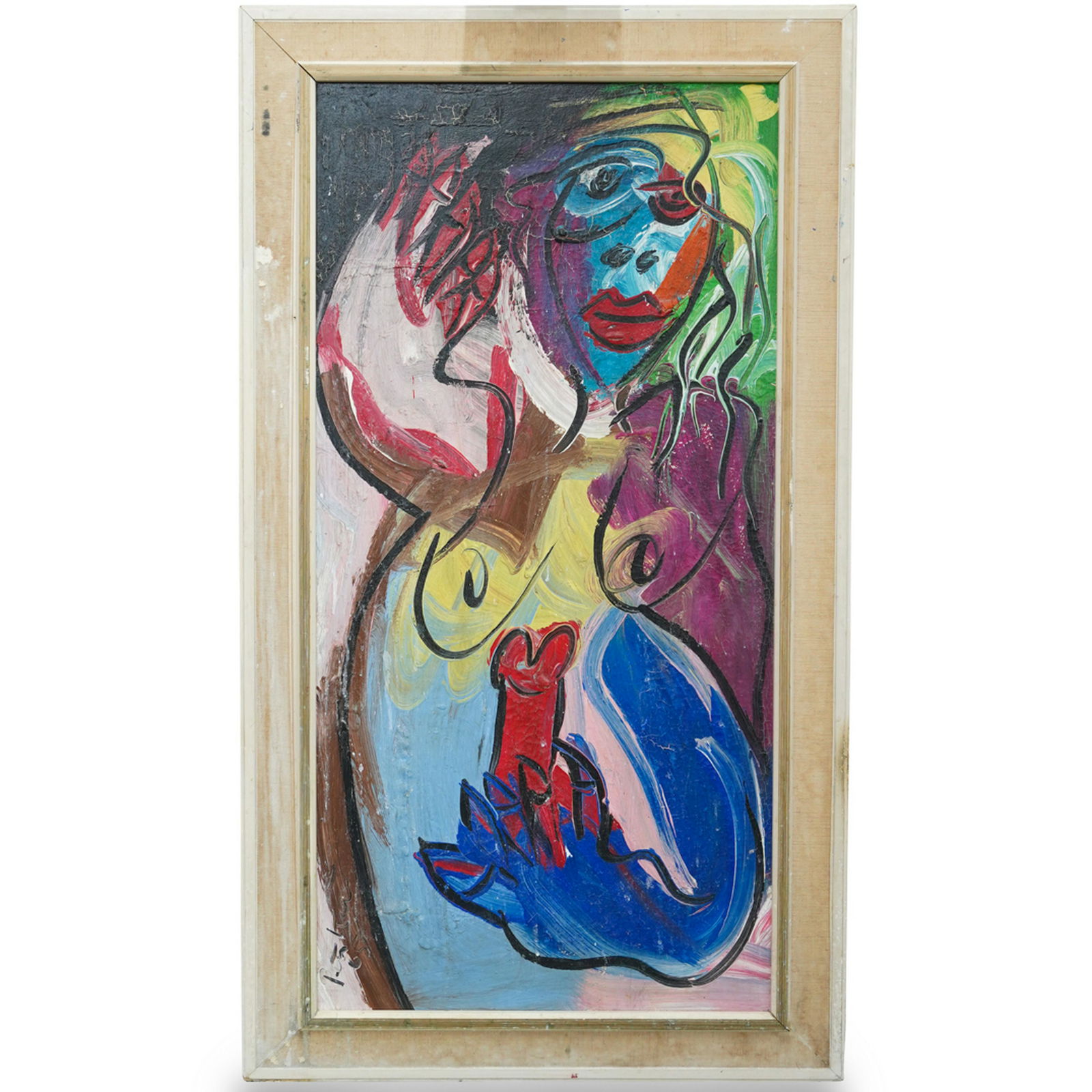 Peter Keil (German, b. 1942) Acrylic on Canvas: DESCRIPTION: An acrylic on canvas painting by German artist Peter Keil. Titled "Dancing Latina" Depicts a portrait in various colors executed in an abstract style. Signed lower right, "Peter Keil 65".