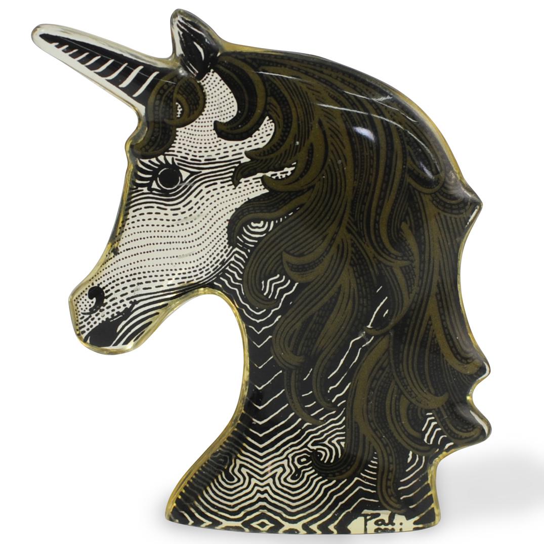 Abraham Palatnik (Brazil, b. 1928) Lucite Unicorn: DESCRIPTION: A lucite figural sculpture of a unicorn. Signed "Pal." on base. CIRCA: 1960s ORIGIN: Brazil DIMENSIONS: H. 3 7/8" CONDITION: Great condition. See lot description for details on item condi