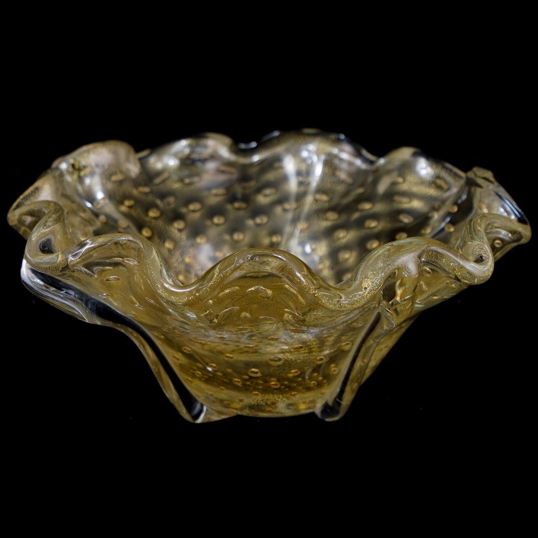 Signed Venetian Art Glass Gold Flecks Bowl (1 of 5)