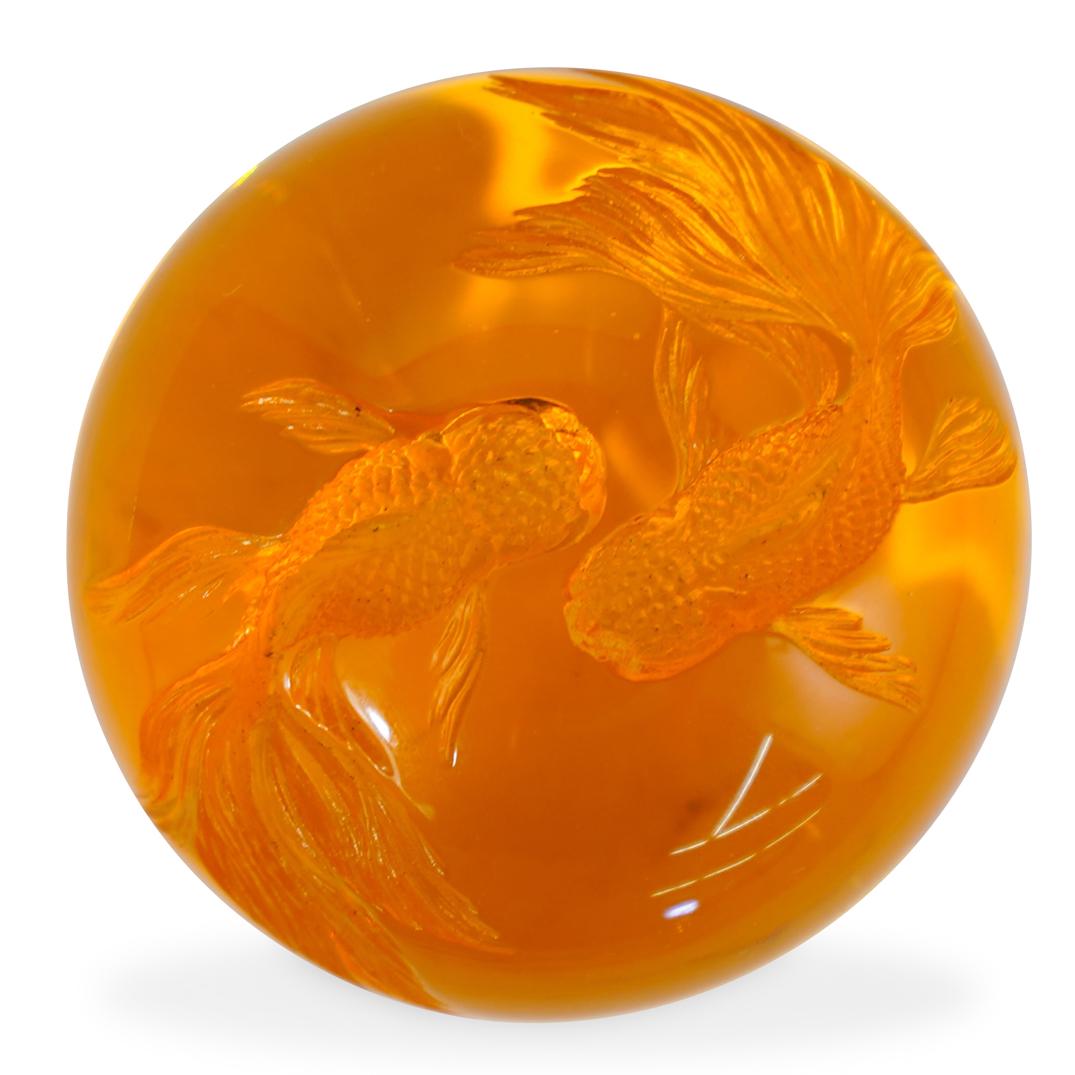 Signed Koi Fish Crystal Paperweight (1 of 3)