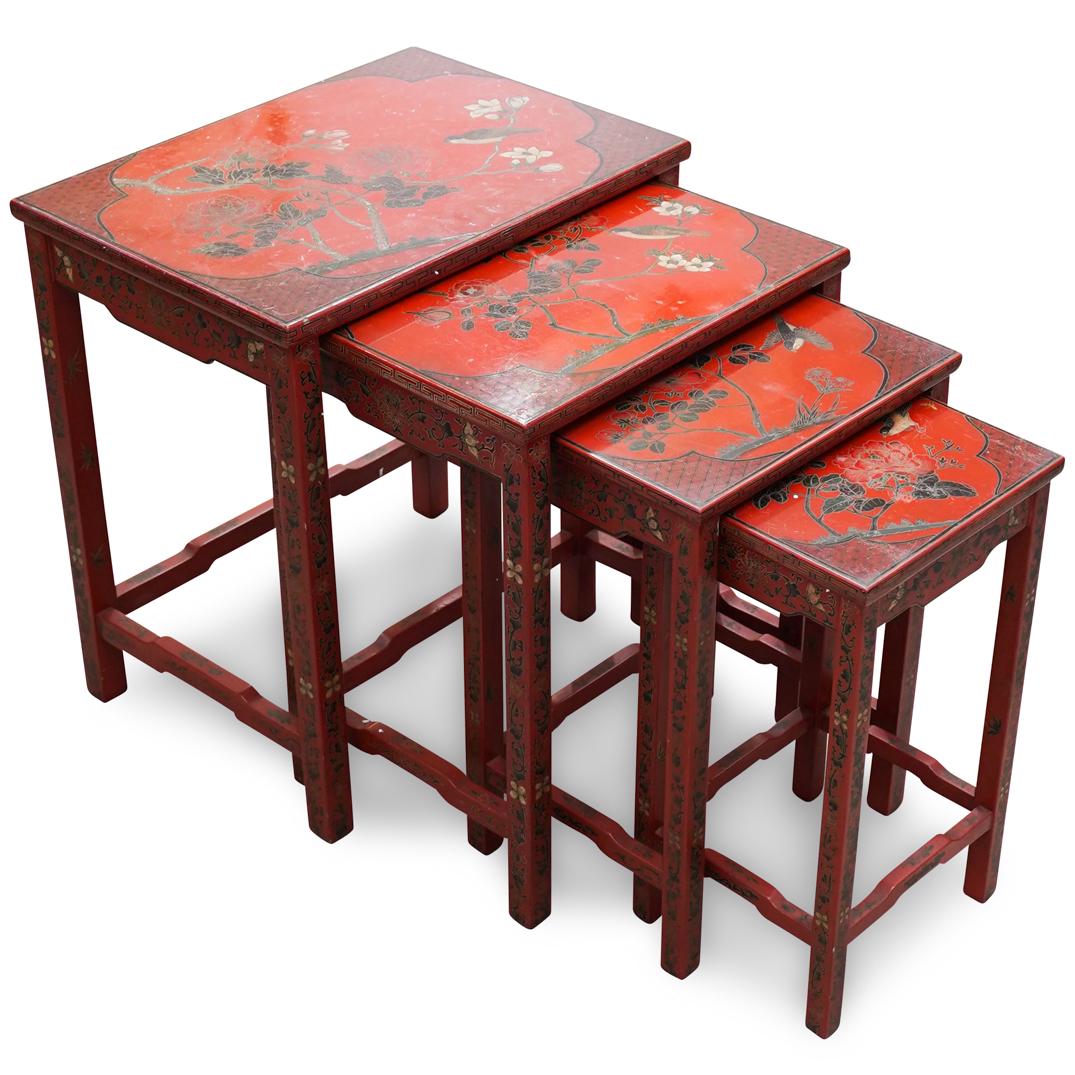 (4 Pc) Chinese Lacquered Nesting Tables (1 of 8)