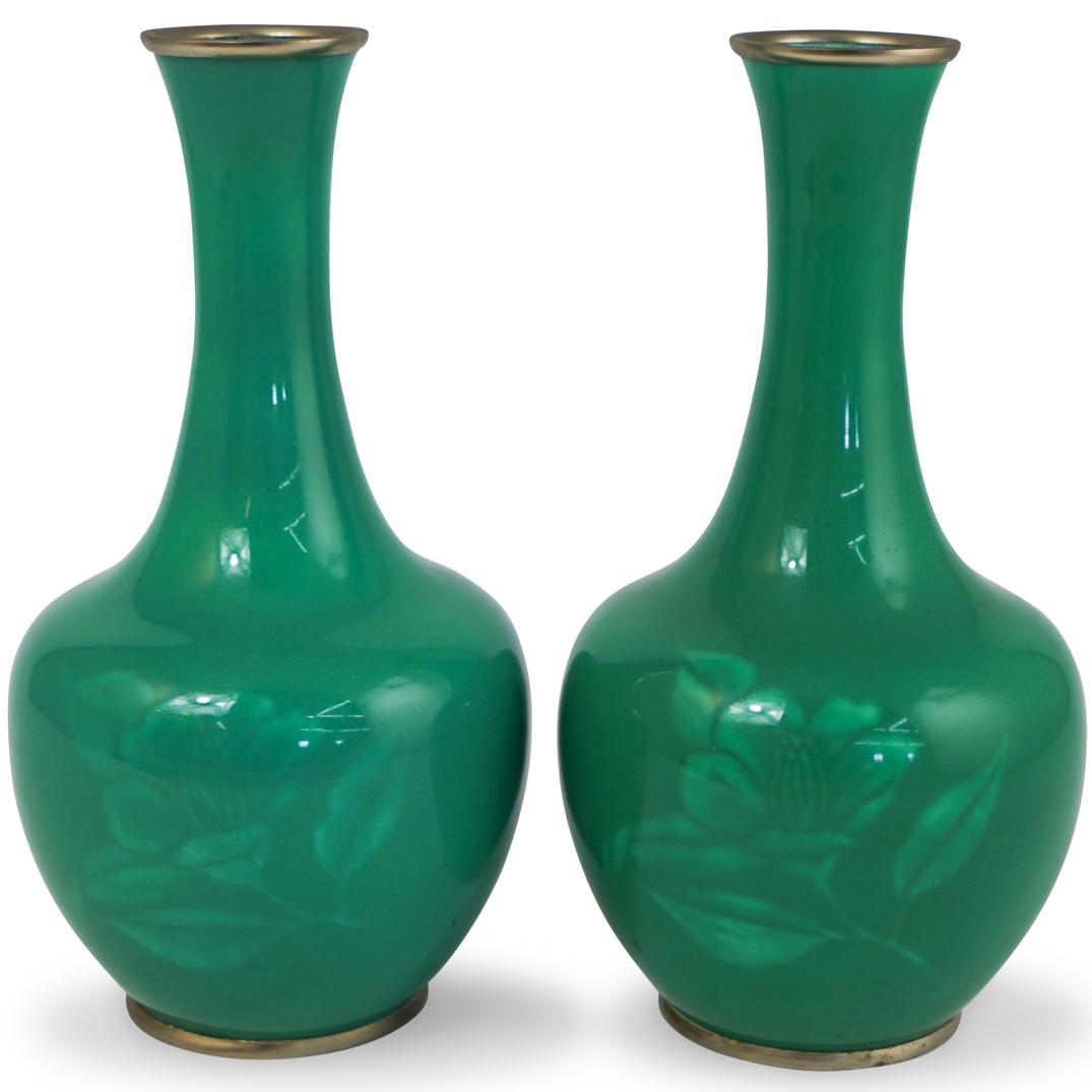 Pair of Japanese Wireless Cloisonne Vases (1 of 4)