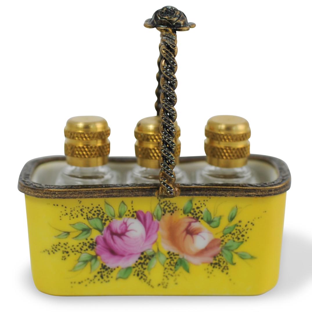 Limoges Porcelain Basket with Miniature Perfume Bottles (1 of 3)