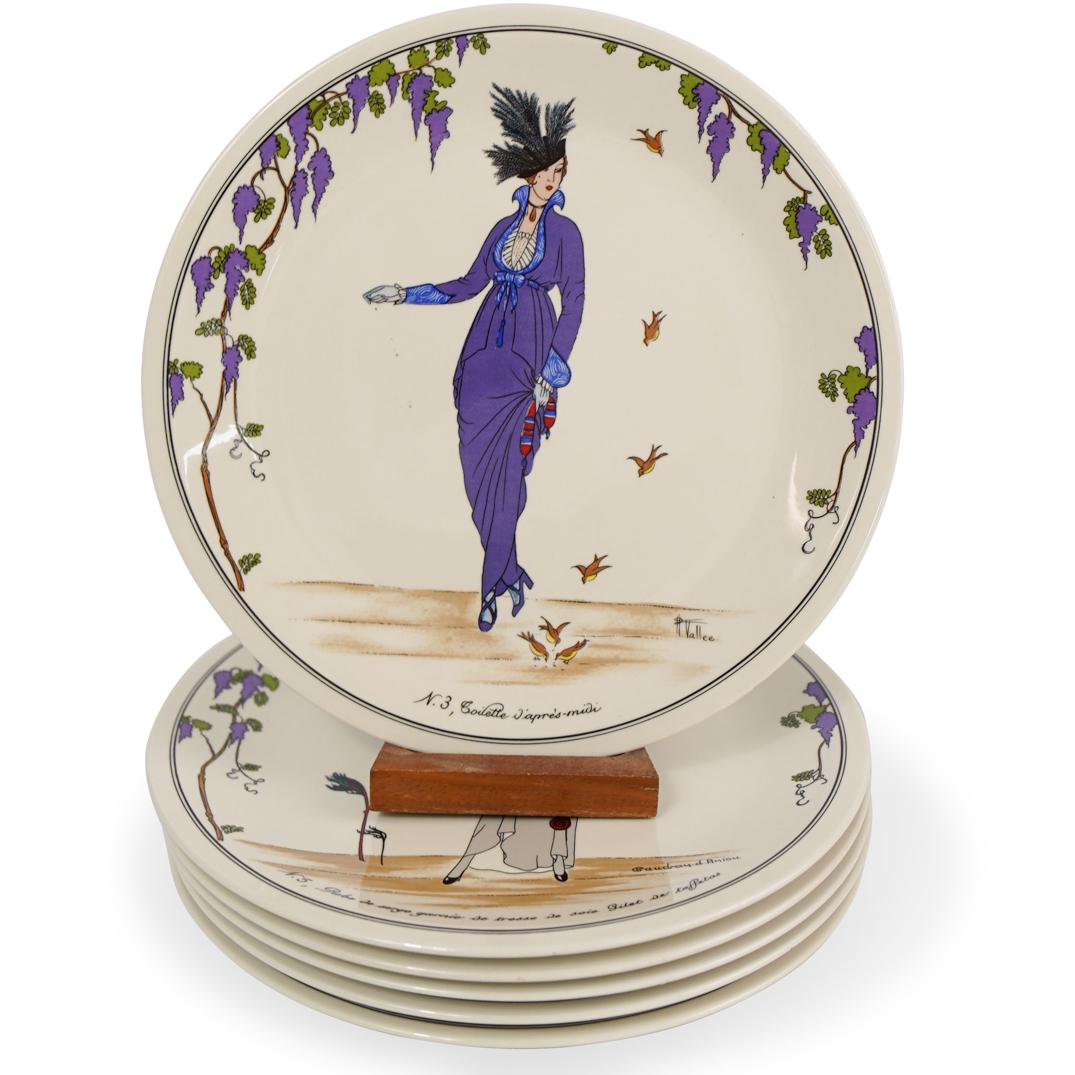 (6 Pc) Villeroy and Boch Design Salad Plates: DESCRIPTION: A set of 6 Villeroy & Boch Design 1900 porcelain salad plates. Based from old lithographs. Each marked on the underside. CIRCA: 20th Century ORIGIN: Luxembourg DIMENSIONS: L. 7 7/8" CONDI