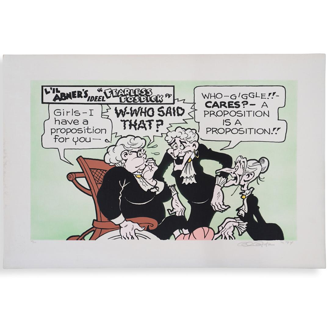 Al Capp Limited Edition Serigraph: DESCRIPTION: A limited edition color serigraph on linen paper by illustrator Al Capp (1909-1970). Depicts Lil Abner comically illustration. Signed, dated and numbered "48/250". CIRCA: 1970s ORIGIN: US