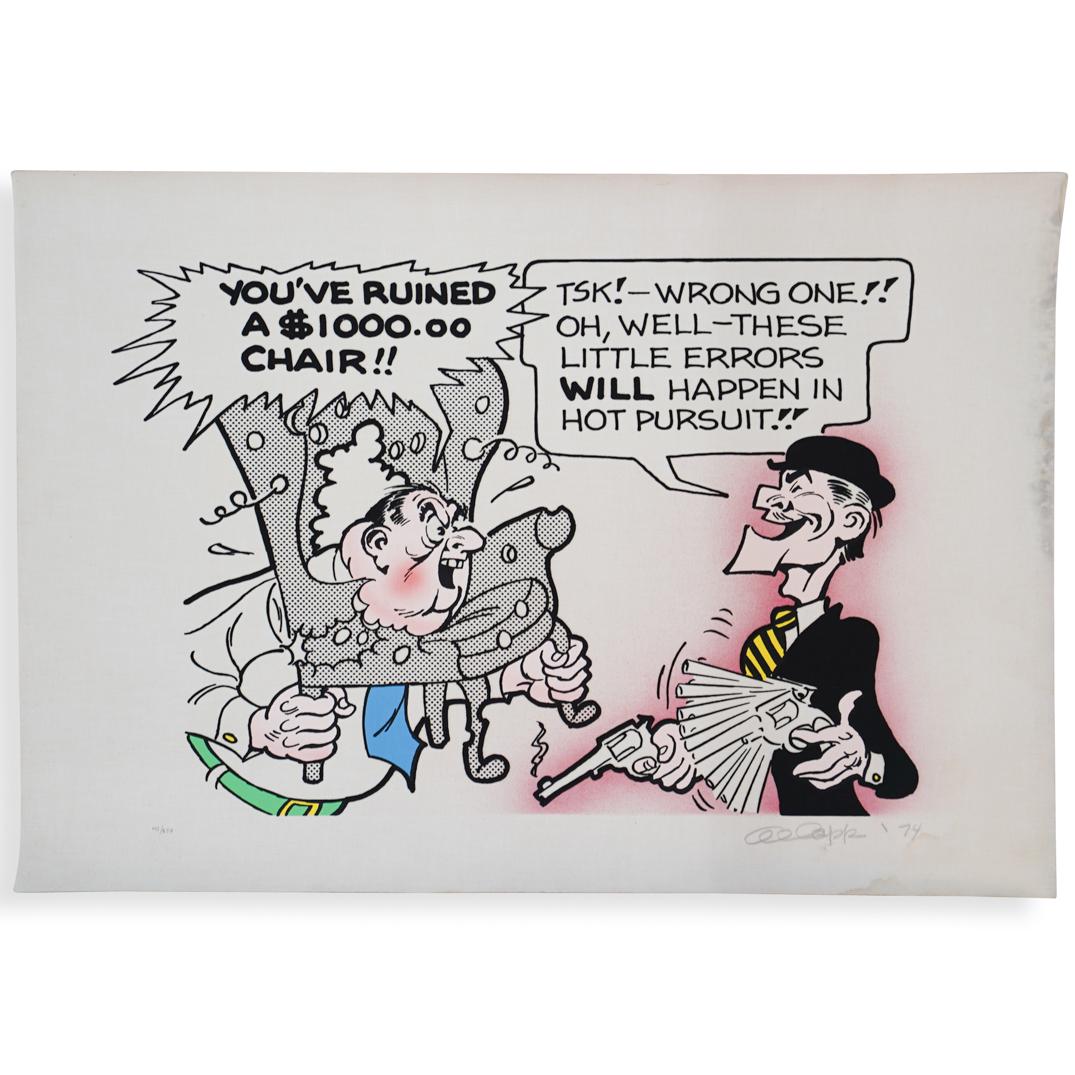 Al Capp Limited Edition Serigraph: DESCRIPTION: A limited edition color serigraph on linen paper by illustrator Al Capp (1909-1970). Features a comically illustration "You've Ruined A $10,000 Chair". Signed, dated and numbered "45/250"