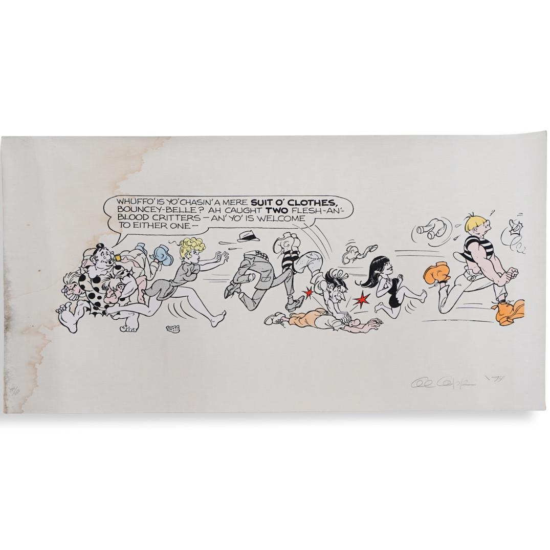 Al Capp Limited Edition Serigraph: DESCRIPTION: A limited edition color serigraph on linen paper by illustrator Al Capp (1909-1970). Features storyboard with comically illustrations. Signed, dated and numbered "74/250". CIRCA: 1970s OR