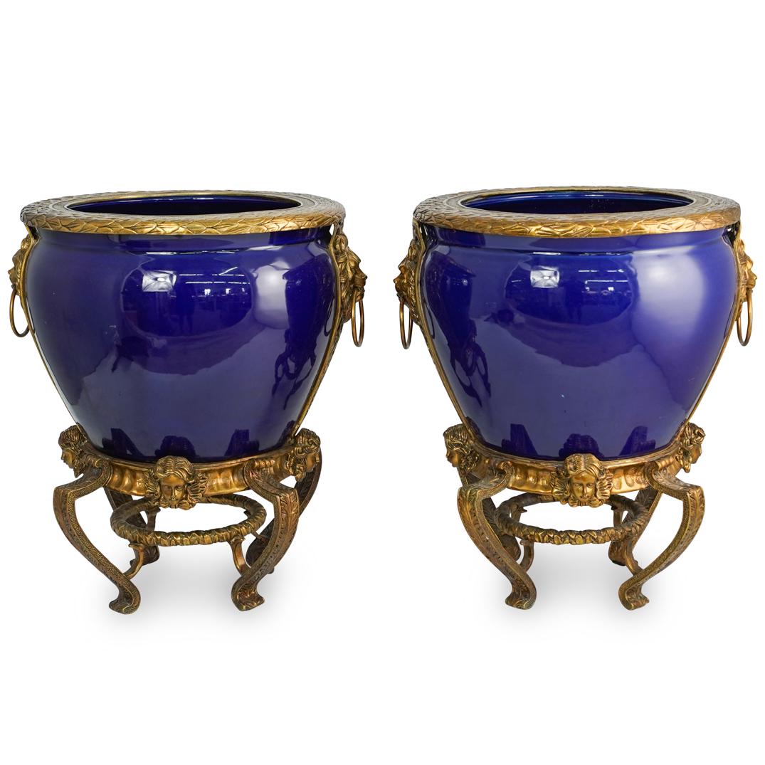 Pair of Cobalt Blue Porcelain Jardinieres (1 of 5)