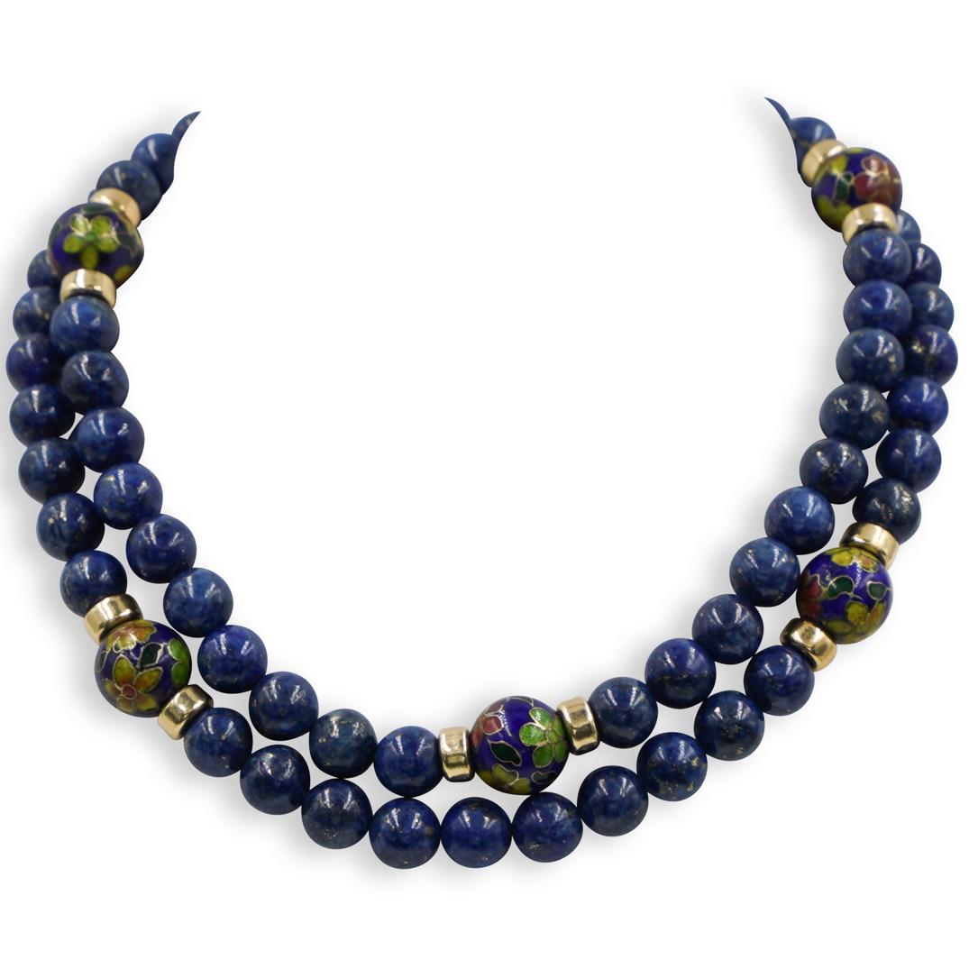 Chinese Lapis and Cloisonne Beaded Necklace (1 of 3)