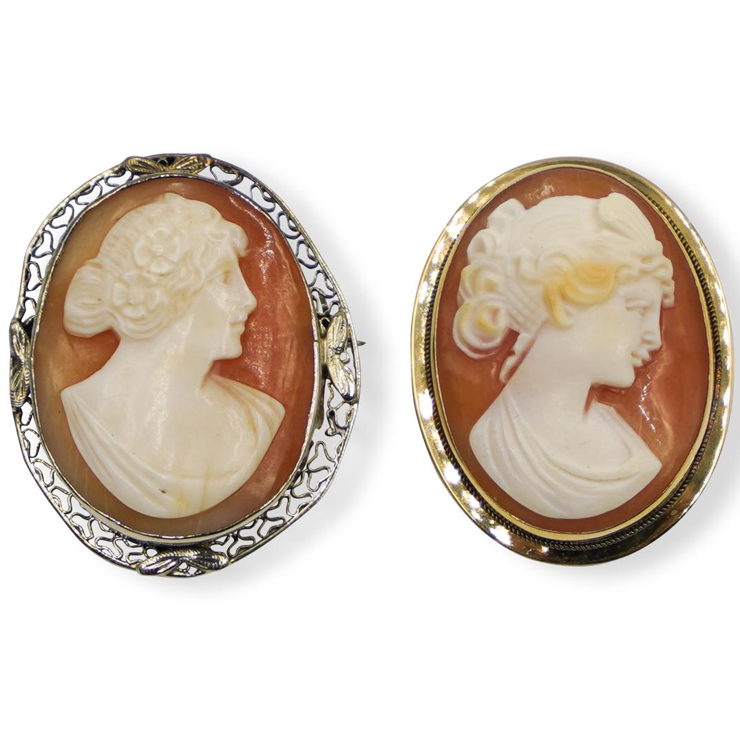 (2 Pc) 14k Cameo Pin Pendants (1 of 3)