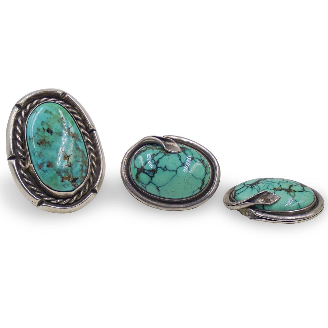 (3 Pc) Navajo Style Sterling and Turquoise Set (1 of 3)