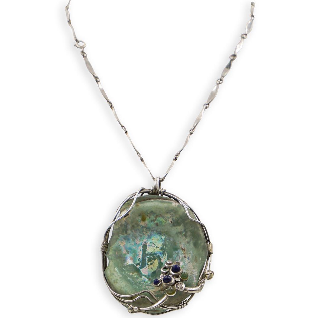 Roman Glass Pendant on Silver Necklace (1 of 4)