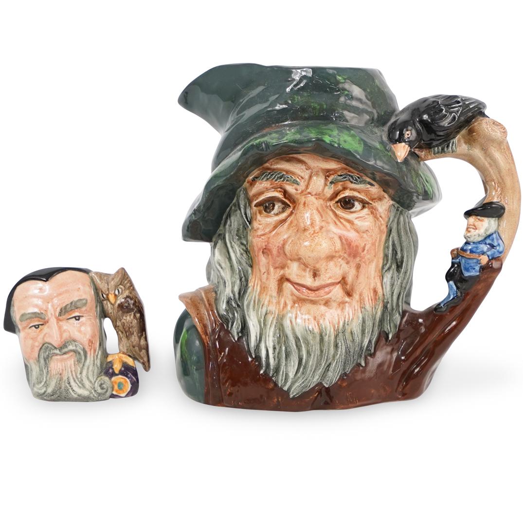 (2 Pc) Royal Doulton Porcelain Toby Jugs: DESCRIPTION: Two Royal Doulton Toby Jugs in form of characters "Rip Van Winkle" and "Merlin". Marked along the underside "Royal Doulton".Ã‚ CIRCA: 20th Cent.Ã‚ ORIGIN: England DIMENSIONS: Range: