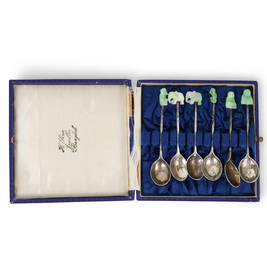Six Antique Sterling Silver and Jade Spoons (1 of 4)