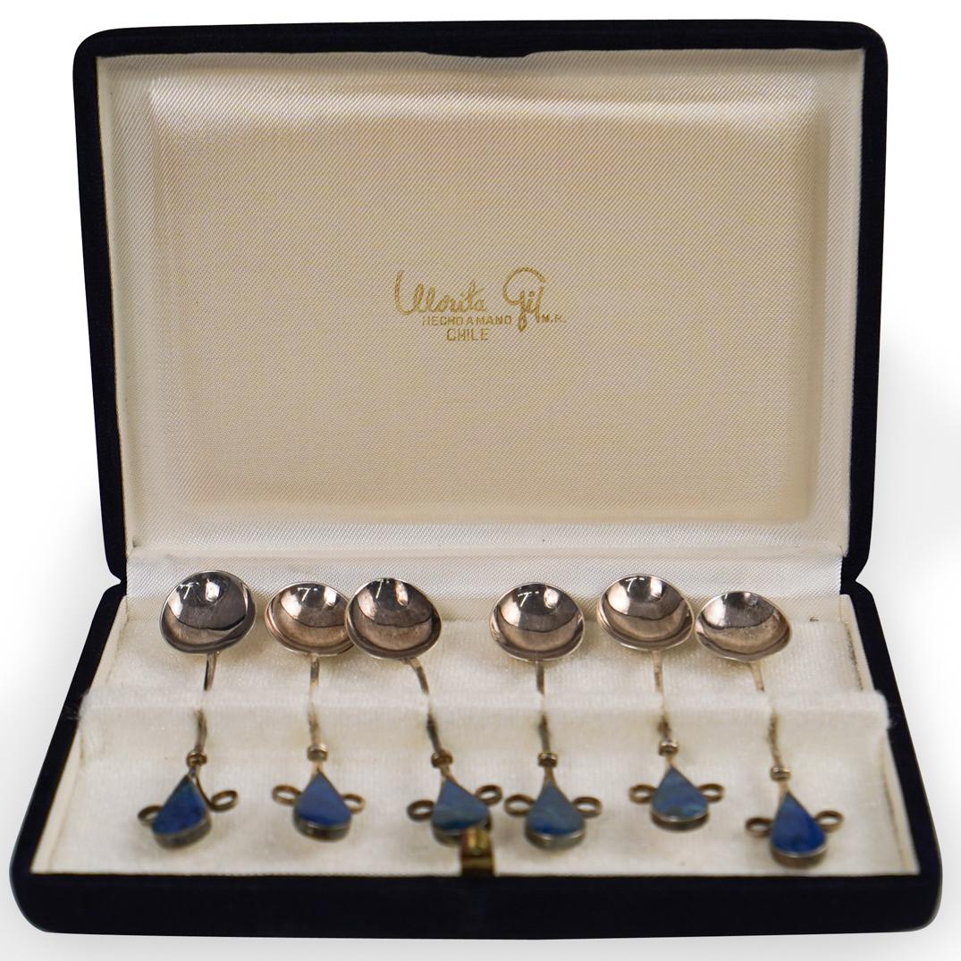 (6 Pc) Silver and Lapis Demitasse Spoons (1 of 4)