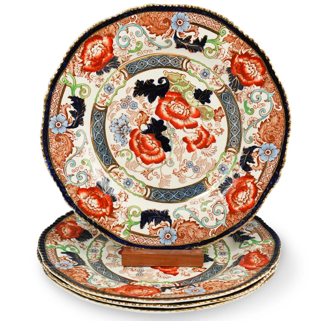 (4 Pc) Woods & Sons Verona Plate: DESCRIPTION: A set of 4 Woods & Sons porcelain plates, in the "Verona" motif. Brown transferware image with florals. Marked on the underside. CIRCA: 20th Century ORIGIN: England DIMENSIONS: D. 9" COND