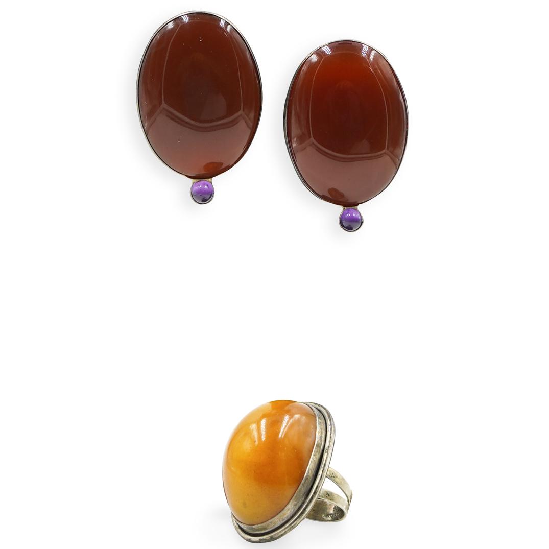 (3 Pc) Collection Of Amber and Sterling Jewelry (1 of 5)