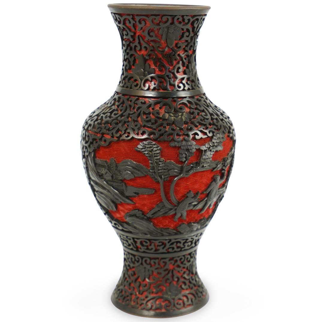 Chinese Two Toned Lacquered and Cinnabar Vase (1 of 6)