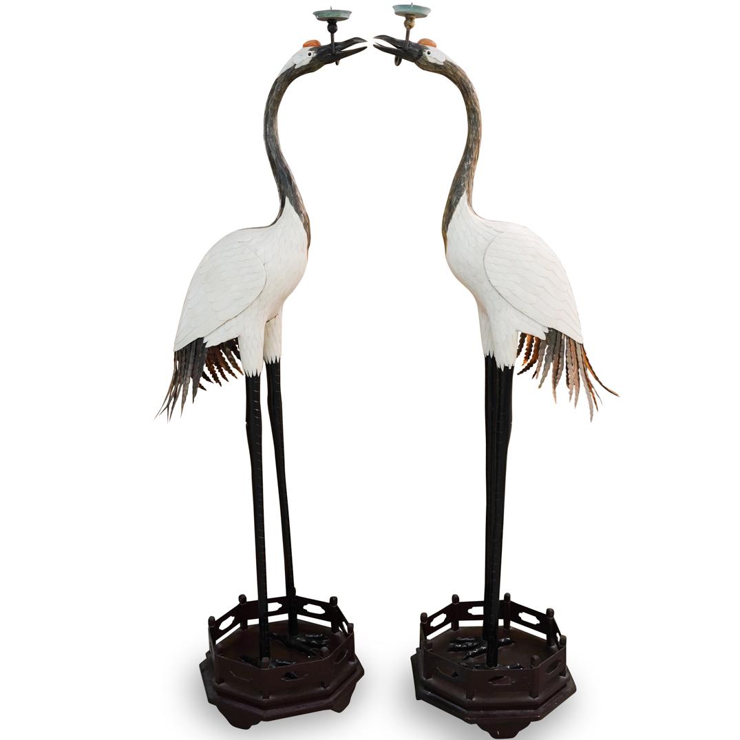 Pair of Chinese Figural Crane Torchieres (1 of 7)