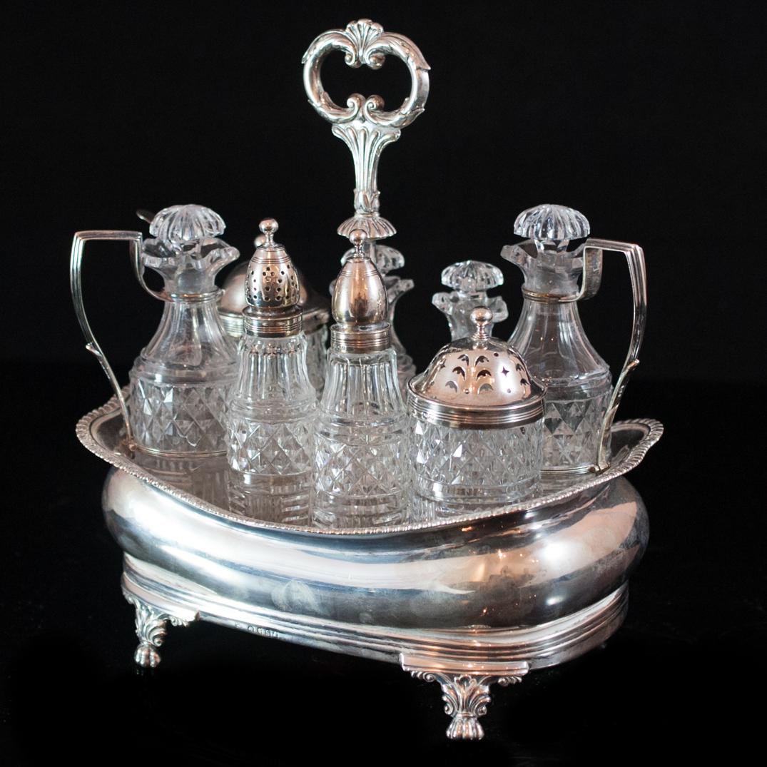 Crispin Fuller Silver & Crystal Cruet Holder Set (1 of 5)