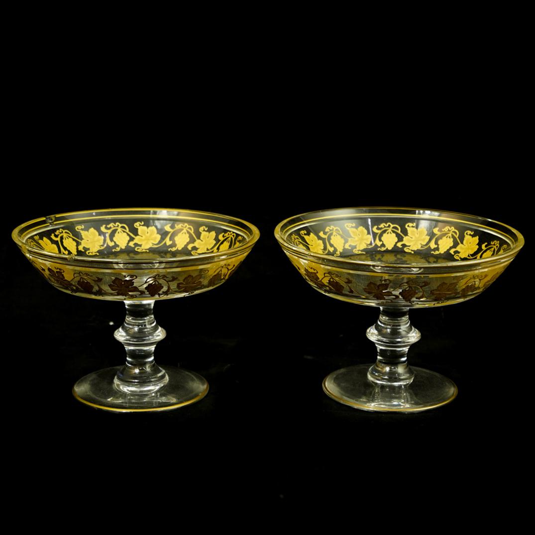 (2 Pc) Val St. Lambert Crystal Pedestal Bowls (1 of 4)