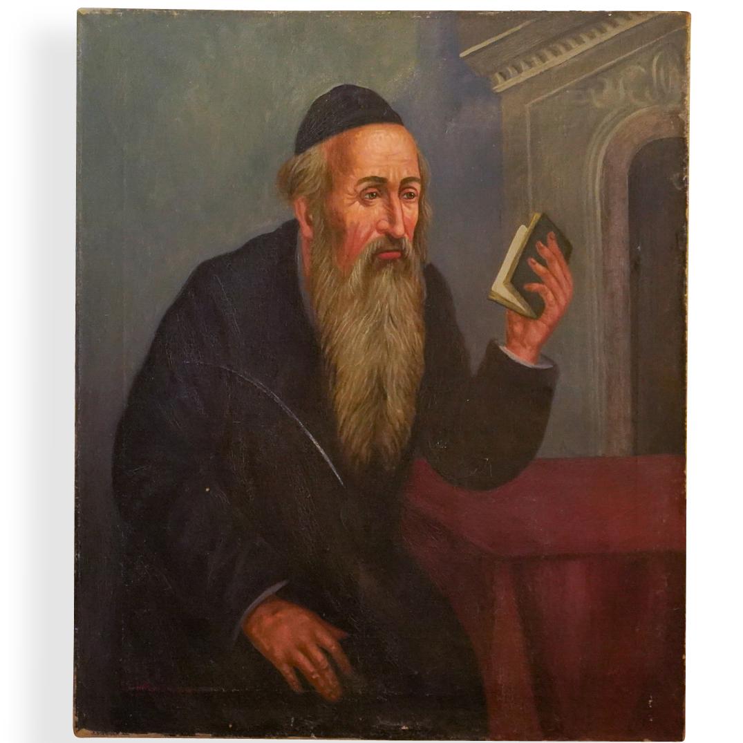 Signed Judaica Rabbi Oil Painting (1 of 3)