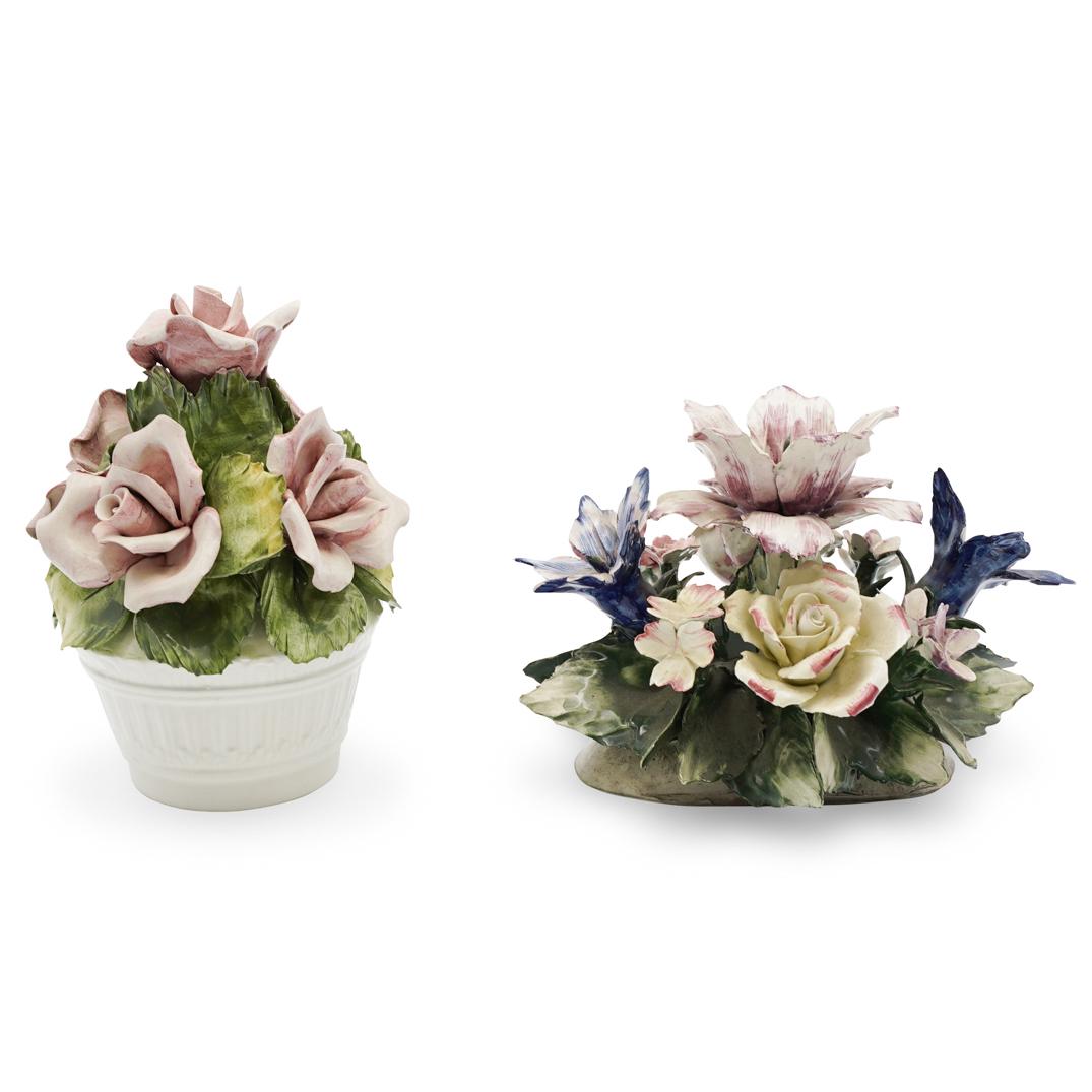 (2 Pc) Capodimonte Porcelain Floral Scultpures (1 of 5)