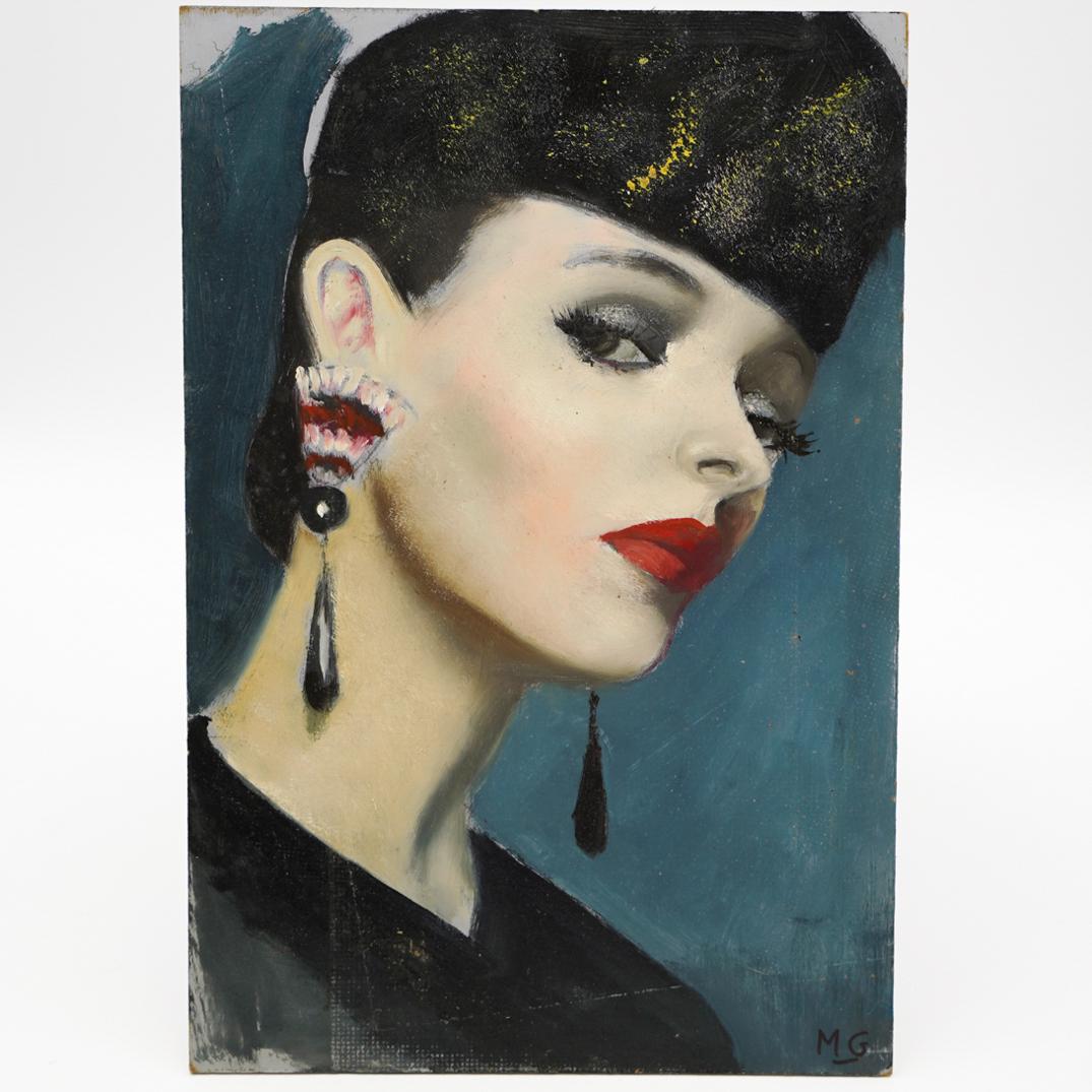 Marc Olivier Gregoire (French, 1897-1991) Painting: DESCRIPTION: A pair of oil on panel painting by prominent French painter, Marc-Olivier Gregoire. Depicts a facial portrait. Signed lower right "MG" CIRCA: 20th Century ORIGIN: France DIMENSIONS: H. 13