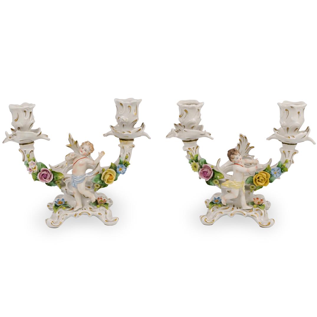 (2 Pc) Sitzendorf Porcelain Candle Holders (1 of 8)