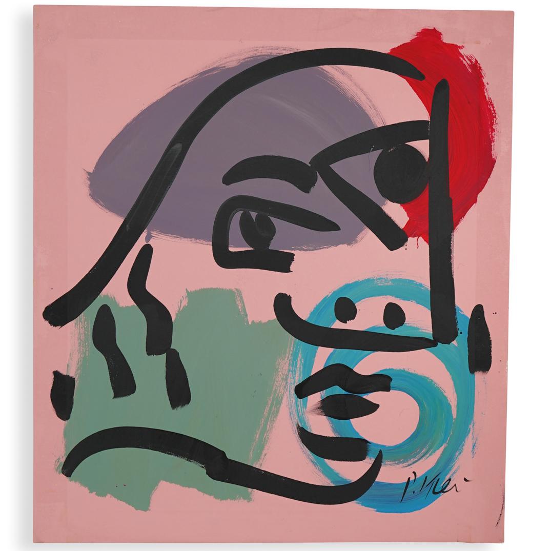 Peter Keil (German, b. 1942) Acrylic on Canvas: DESCRIPTION: An Acrylic on canvas painting depicts a portrait in various colors executed in an abstract style. Signed lower right" P.Keil" Unframed. COA taped on the back.Ã‚ CIRCA: 20th Ct ORIGIN: