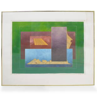 Richard Carter (American Born 1946) Lithograph: DESCRIPTION: A Lithograph by Richard Carter who worked for former Bauhaus master Bayer. The painting features in an abstract form composed of geometric patterns, Signed "Carter 78". CIRCA: 20th cent.