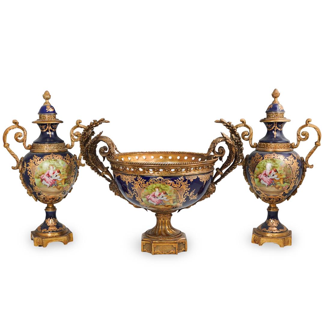 (3 Pc) Sevres Style Porcelain Garniture Set (1 of 15)