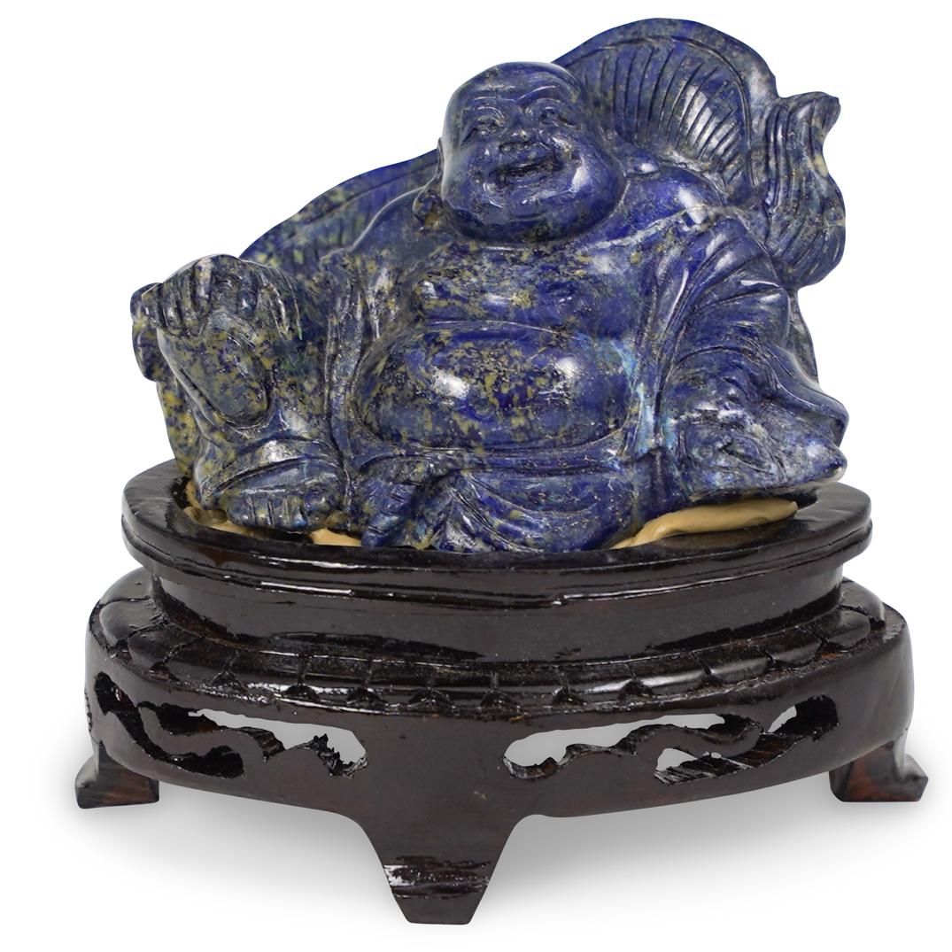 Chinese Carved Lapis Laughing Buddha Sculpture (1 of 3)
