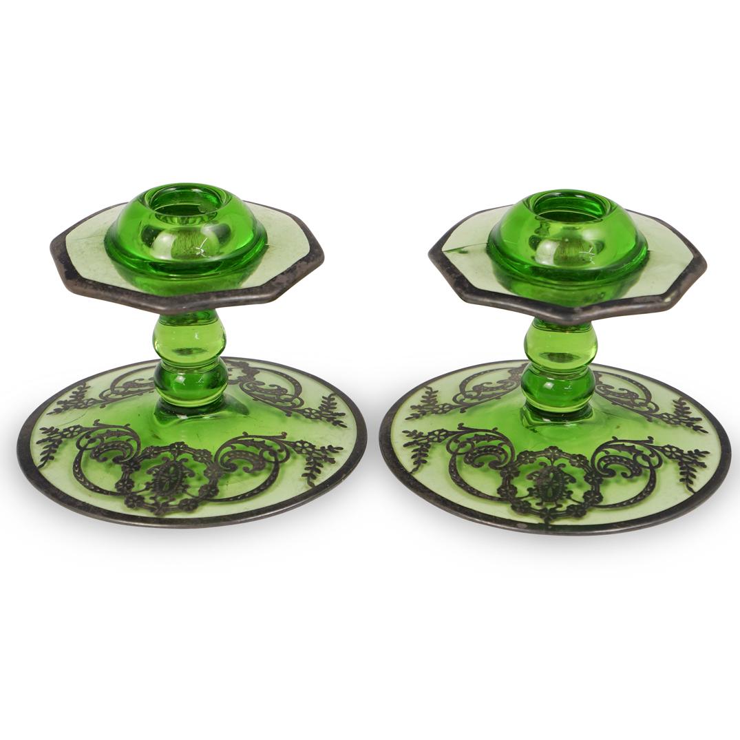 Pair of Green Depression Glass Candleholders (1 of 3)