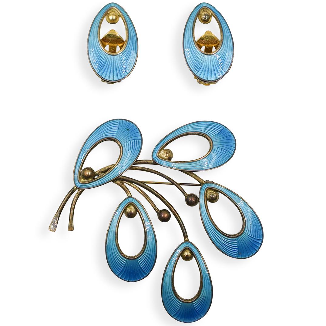 Sterling Silver Enameled Brooch & Earrings (1 of 5)