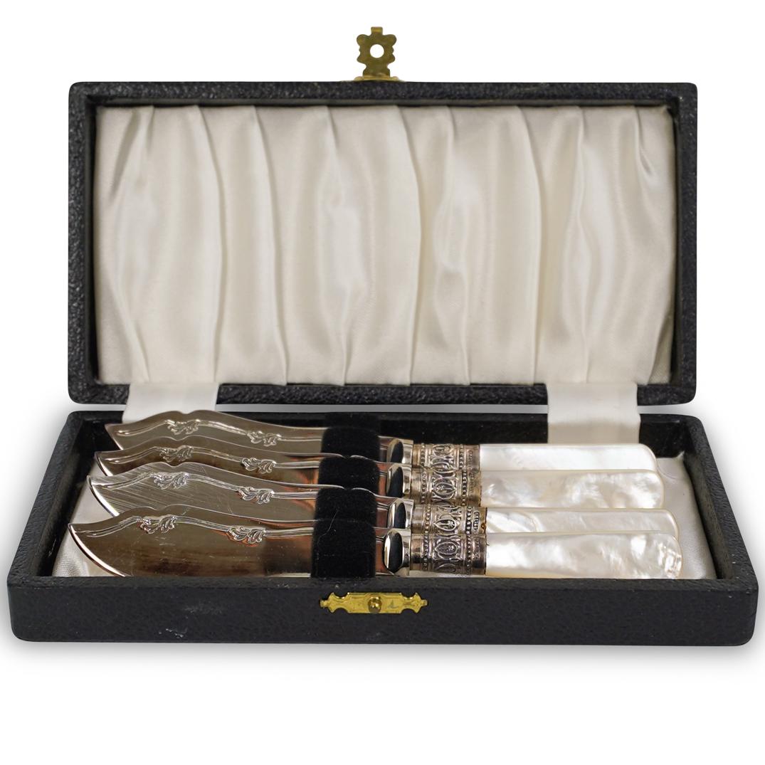 (4 Pc) Set Of Sterling and Mother of Pearl Fish Knives (1 of 5)
