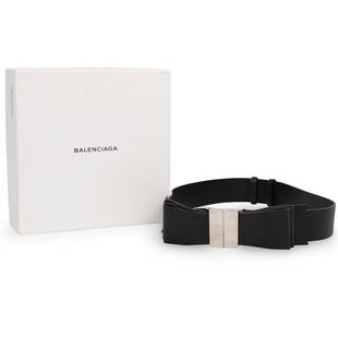 Balenciaga Womens Leather Belt: DESCRIPTION: A Balenciaga Women's Black Leather Ribbon Belt. New in box.CIRCA: 20th CenturyORIGIN: ItalyDIMENSIONS: L. 32"CONDITION: Great condition. See lot description for details on item