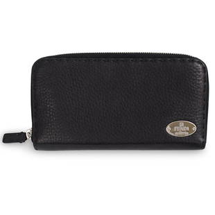 Fendi Leather Wallet: DESCRIPTION: A Fendi 'Selleria' Black Leather Zip-Around Wallet.CIRCA: 20th CenturyORIGIN: ItalyDIMENSIONS: L.7.25"CONDITION: Great condition. See lot description for details on item condition. More