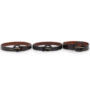 (3) Ralph Lauren Alligator Leather Belts: DESCRIPTION: Three Ralph Lauren Genuine American Alligator. Made in Italy.Ã‚ CIRCA: 20th CenturyORIGIN: ItalyDIMENSIONS: L. 35"CONDITION: Great condition. See lot description for details on item