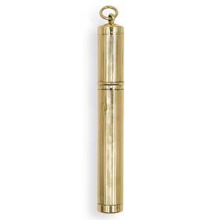 Vintage Cartier 14k Pendant Lighter: DESCRIPTION: 14k Cartier pendant lighter, decorated with vertical incision lines, and marked "Cartier" along the top. Total Weight: 10.9 dwtCIRCA: Mid-Late 20th Cent.ORIGIN: FranceDIMENSIONS: H: