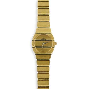 18k Piaget Polo Ladies Watch: DESCRIPTION: An 18k yellow gold ladies Piaget Polo wristwatch, Swiss made, quartz movement, matching dial, 18k yellow gold Piaget bracelet. Accompanied with Piaget box and extra bracelet links. Back