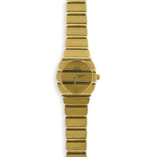 18k Piaget Polo Ladies Watch: DESCRIPTION: An 18k yellow gold ladies Piaget Polo wristwatch, Swiss made, quartz movement, matching dial, 18k yellow gold Piaget bracelet. Accompanied with Piaget box and extra bracelet links. Back o