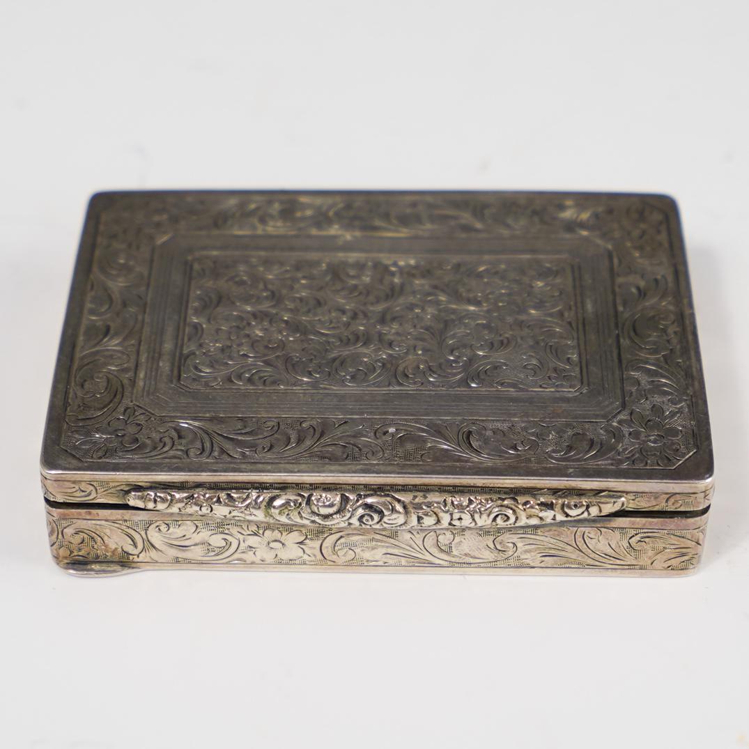 Antique Sterling Silver Etched Cigarette Box (1 of 4)