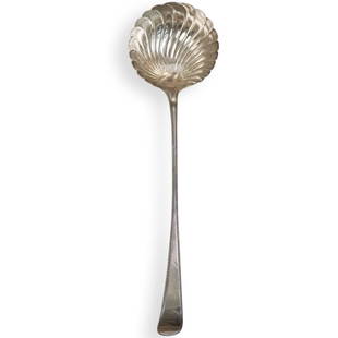 Thomas Edwards Sterling Silver Ladle: DESCRIPTION: A Thomas Edwards Sterling silver punch bowl ladle, with shell form bowl. Hallmarked on handle. Weight 130 grams.CIRCA: 19th CenturyORIGIN: EnglandDIMENSIONS: L. 13"CONDITION: Great