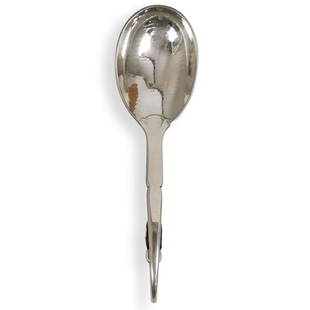 Vintage Sterling Silver Georg Jensen Spoon: DESCRIPTION: A Hand wrought spoon by Georg Jensen, hallmarked on the handle. Weight: 32.6 grams. CIRCA: Early 20th Century ORIGIN: Denmark DIMENSIONS: L. 5.25" CONDITION: Great condition. See lot desc